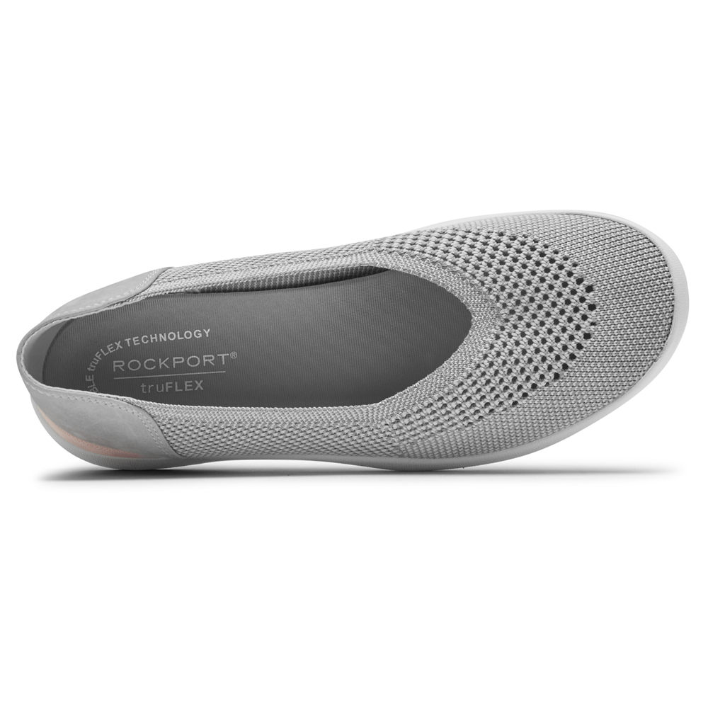 Womens Flats - Rockport truFLEX Fly Knit Ballet - Grey - PIEB41832